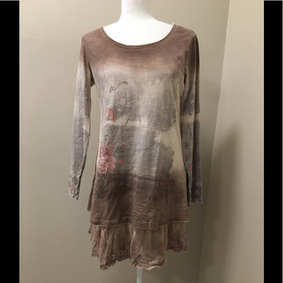 Brown and tan long sleeve tunic dress/shirt - Picture 1 of 7